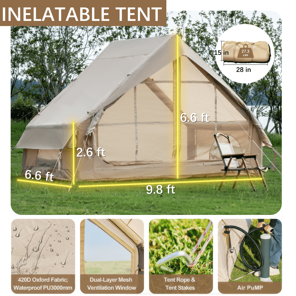 Quick Setup Inflatable Tent for 4-6 People, Includes Pump & 12 Mesh Windows with 4-Season Waterproof Protection