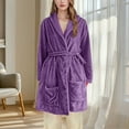 thumbnail image 4 of Tnhcen Women's Fleece Robe Plush Long Hooded Sleepwear Bathrobe Loungewear Soft Thermal Kimono Cozy Outfit with Pockets Customization Available Purple, 4 of 6