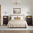 thumbnail image 6 of GUNAITO 3 Drawers Nightstand with Charging Station, Bedside Table with LED Light, Modern End Side Table for Bedroom Living Room，Brown, 6 of 9