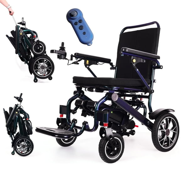WEYRAL 42 lb Lightweight Electric Wheelchair, Double Battery with Telescopic Drawbar and Bluetooth Remote Control, Powered Wheel Chair, 265lb Capacity