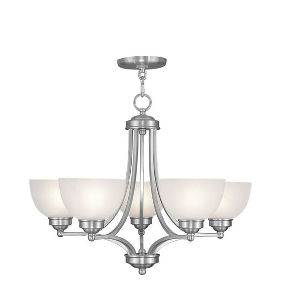 5 Light Brushed Nickel Chandelier with Satin Glass Shade