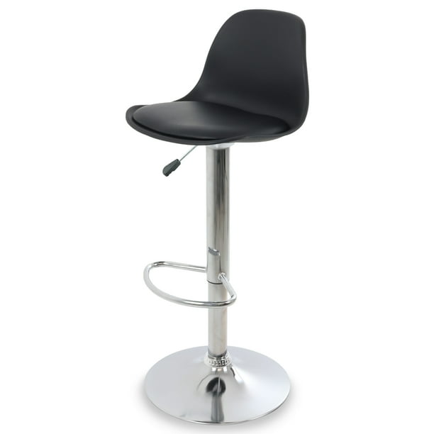 Silla para Bar y Barra de Cocina con Respaldo y Reposapies de Altura Ajustable Banco Taburete Giratorio con Asiento Acolchado de Diseño Moderno Negro