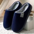 thumbnail image 4 of AUDeals Men's Plush House Slippers - Thick Sole Warm Closed Toe Indoor Home Shoes with Non Slip Daily Comfort (Dark Blue, 9), 4 of 5