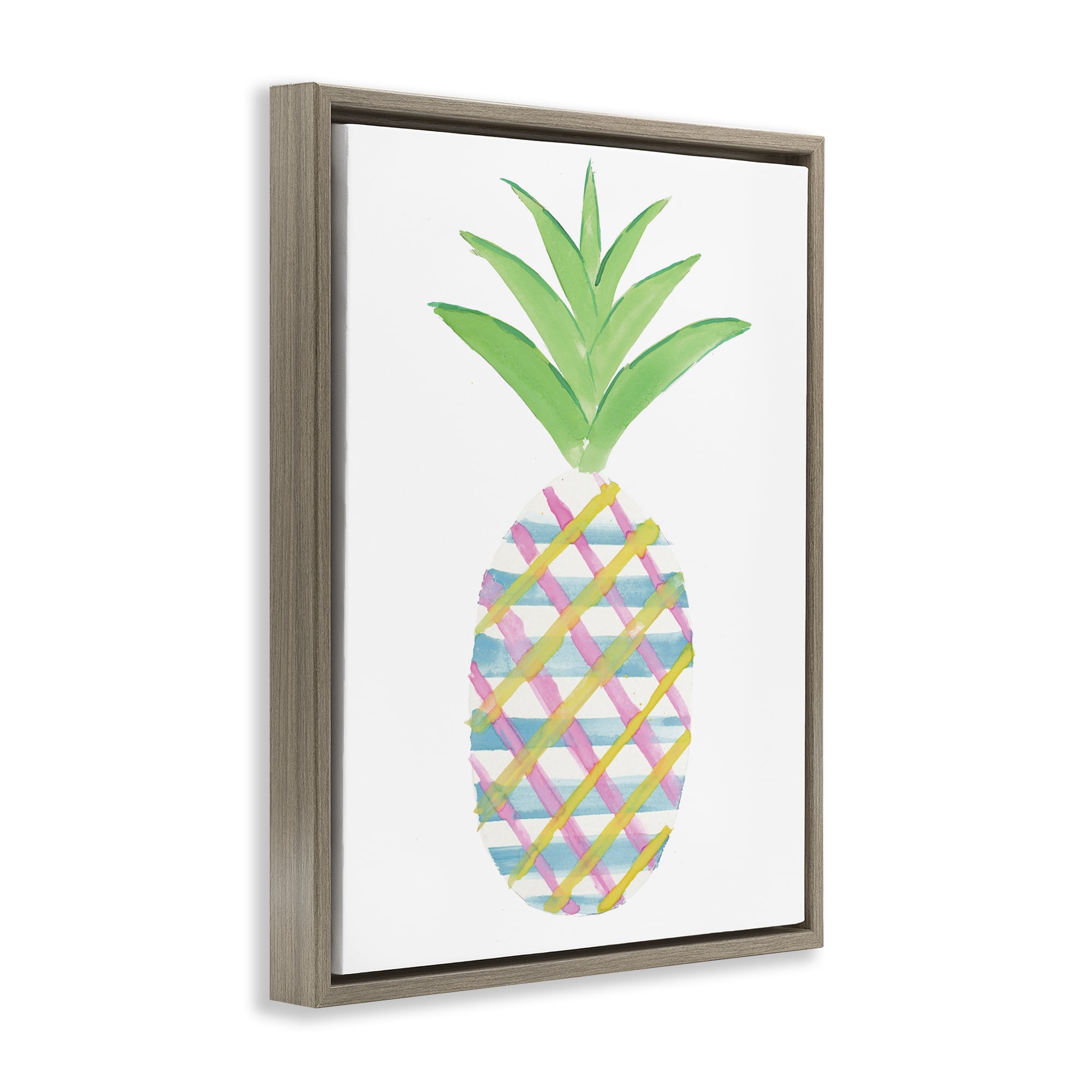 Stupell Industries Plaid Pineapple Fruit Food & Beverage Painting Brown Floater Framed Canvas Art Print Wall Art, 25 x 31