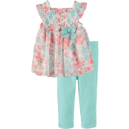 Bon Bebe Girls 0-9 Months Chiffon Bubble Floral Legging Set (Mint 3-6 Months)