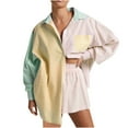 thumbnail image 1 of Primavera y verano de dos piezas que bloquean el color de un solo pecho camisa de solapa de manga larga pantalones cortos traje informal de moda suelta Wmkox8yi bvn2692, 1 of 4
