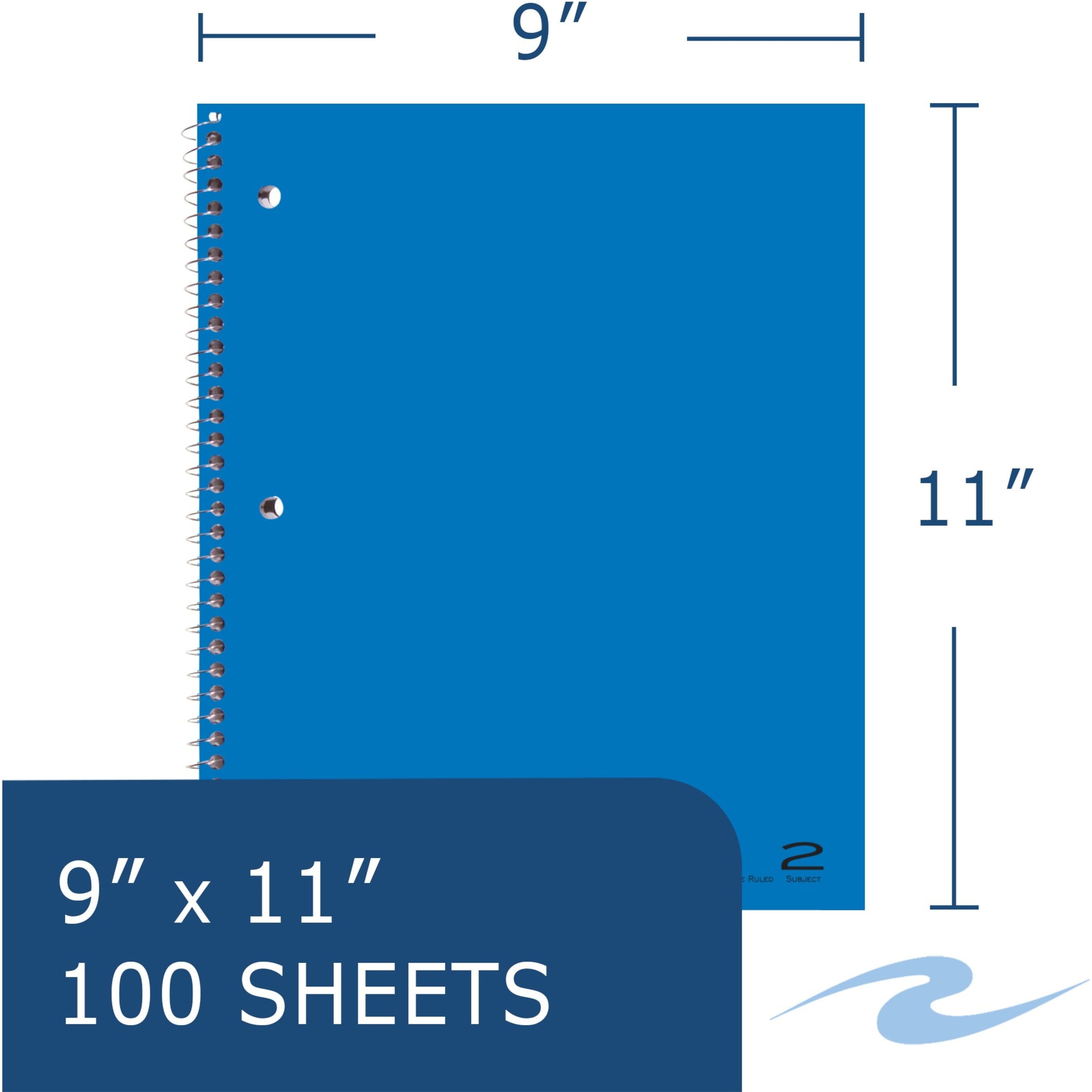 Roaring Spring College Ruled 2 Subject Spiral Notebook, Double Pockets, 1 Case (24 Total), 11" x 9" 100 Sheets, Assorted Saranac