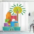 thumbnail image 1 of Eastern City Shower Curtain, Colorful Structures with Sun and Tree Old Middle Eastern Architecture, Fabric Bathroom Set with Hooks, 69W X 75L Inches Long, Multicolor, by Ambesonne, 1 of 3