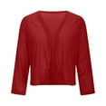 thumbnail image 4 of HXWCHs Ladies Tweed Sparkly Open-Front Blazer Elegant Long Sleeve Casual Work Jacket Red XL, 4 of 7