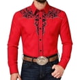 thumbnail image 5 of BUWTTER Mens Button Down Shirt Western Cowboy Long Sleeve Embroidered Slim Fit Casual with Pockets Red Shirt M, 5 of 6