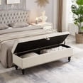 thumbnail image 2 of 59" Tufted Button Storage Bench, Modern Linen Upholstered Ottoman with Wooden Legs, Bed End Bench Window Bench for Bedroom Living Room, Beige, 2 of 7