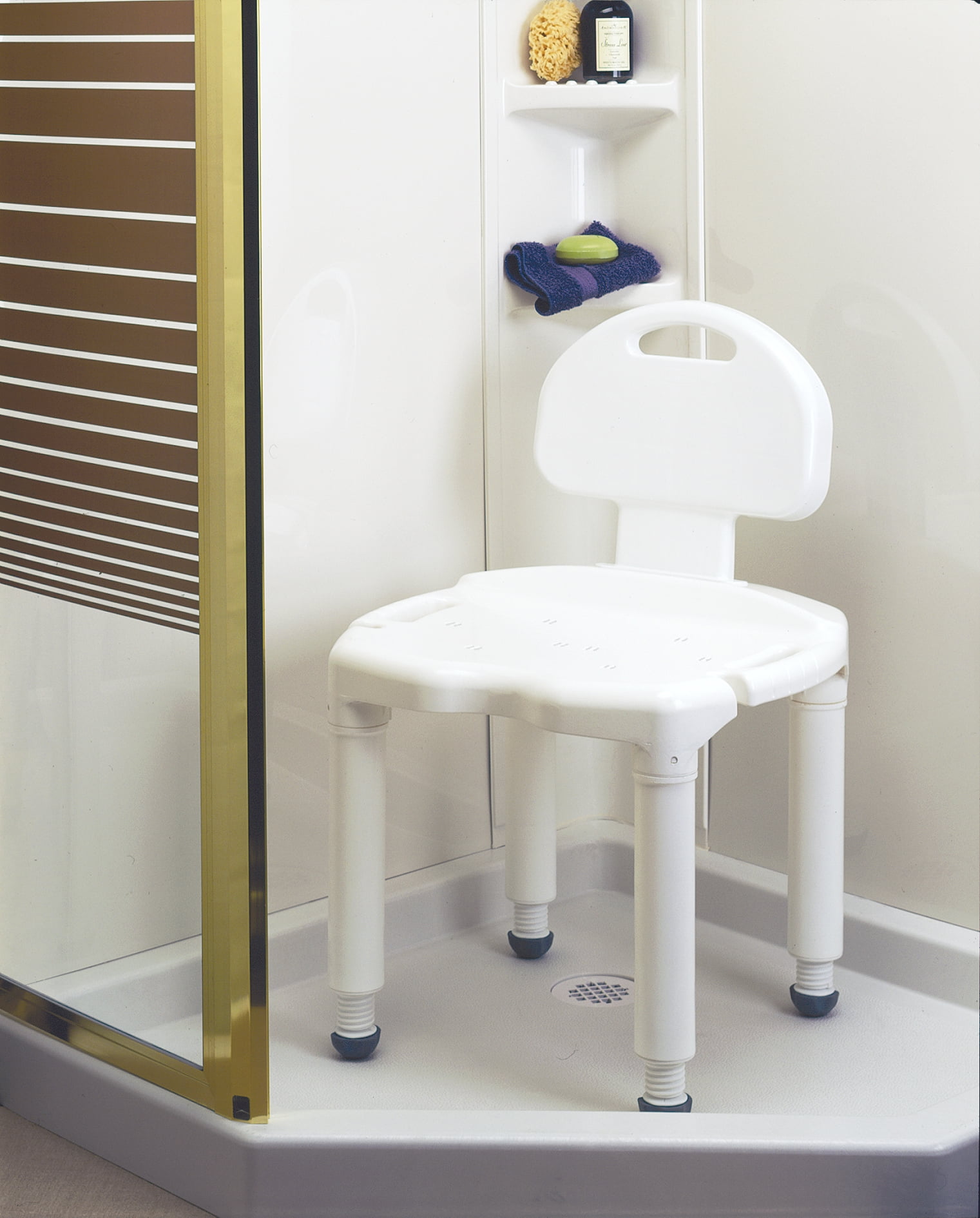 Carex Silla de baño y silla de ducha con respaldo, asiento de ducha para  ancianos, discapacitados y discapacitados, 300 libras, fácil montaje, color