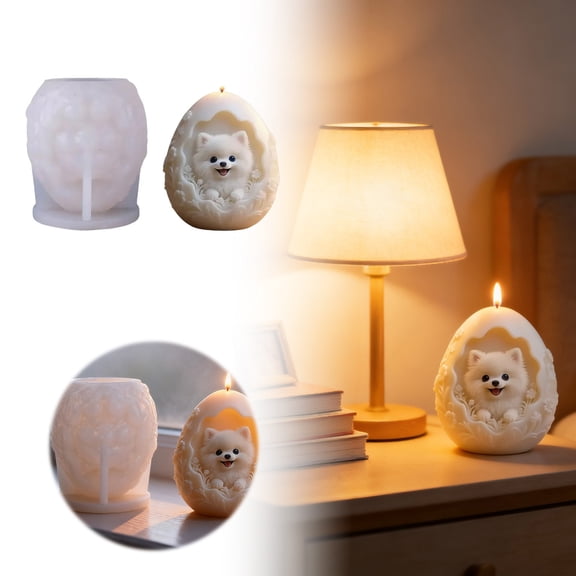 3D Pomeranian Dog Candle Mold - Egg Shaped Silicone Mold for Candle Making, Resin, Soap. Cute Puppy Relief Aromatherapy Plaster DIY Kit. Home Decor Valentine's Gift. 3.9 Inch