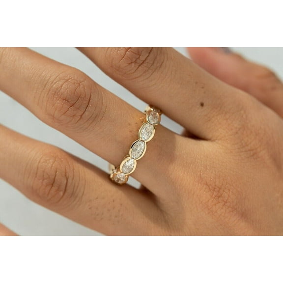 Full Eternity Bezel Set East To West Simulated Oval Cut Women's Wedding Ring