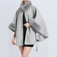 thumbnail image 4 of XFLWAM Women's Faux Fur Shawl Wrap Poncho Cape Wool Collar Batwing Sleeve Open Front Cardigan Warm Cape Sweater Cloak with Belt Gray Free Size, 4 of 5