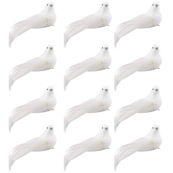 JZROCKER 12 Pcs Fake Doves Artificial Foam Feather Birds with Clip Fake Long Tail Doves