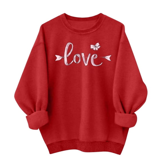 Gytharion Women's Valentine's Day Sweatshirts Long Sleeve Crew Neck Pullover Tops Cute Bow Love Heart Print Blouse Loose Comfy Valentines Shirts for Girlfriends
