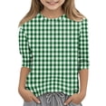 thumbnail image 3 of CCRFTGI Cute Tops for Kids Girls Size 10-12 Casual Plaid Shirt Graphic Tees Summer 3/4 Sleeve Tops Crewneck Tee Shirts Army Green 5-6 Years, 3 of 6