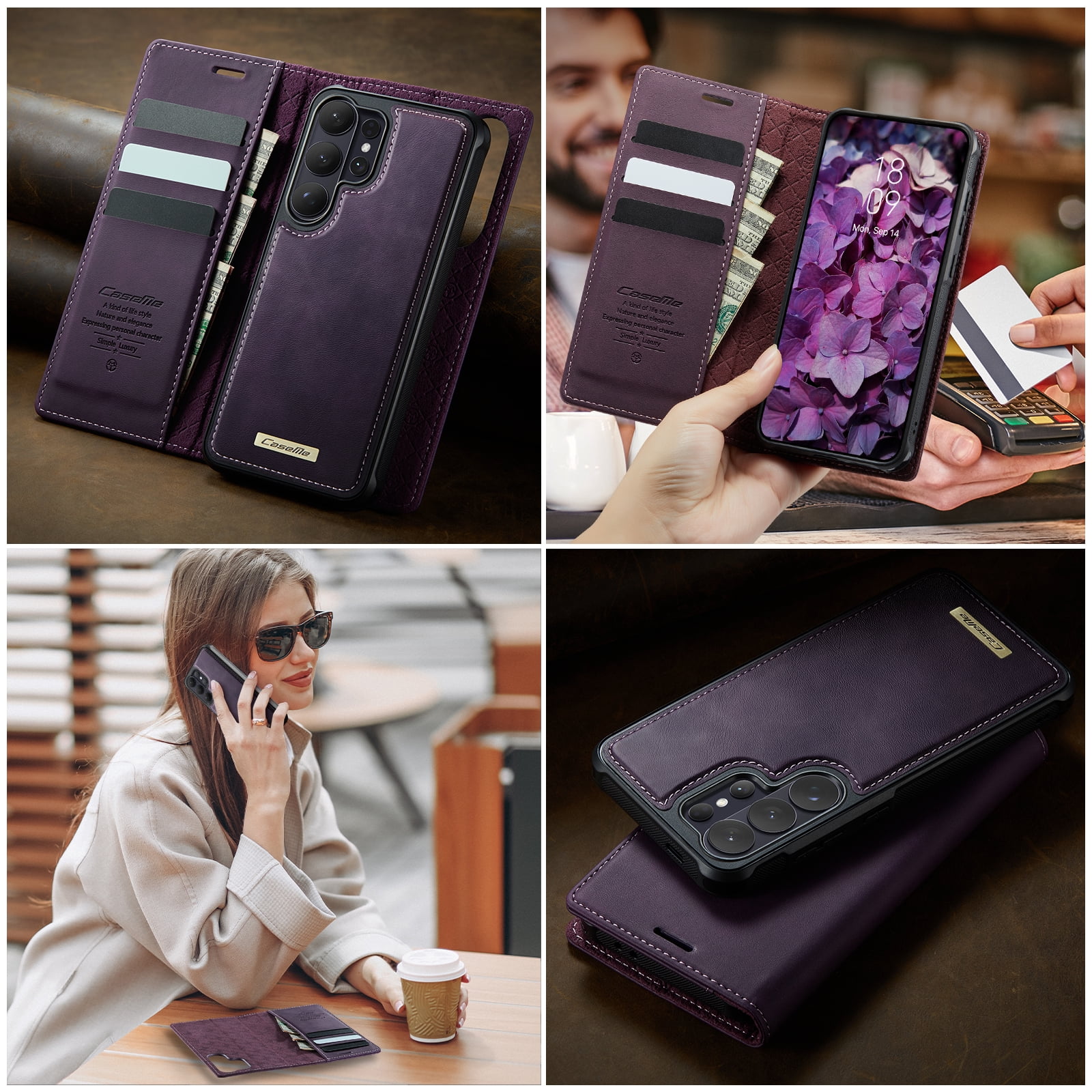 New Phone Case For Samsung Galaxy S26 Ultra, Business Leather Shockproof Flip Stand RFID Card Slots 2-in-1 Detachable Magnetic Wallet Case Cover,Purple