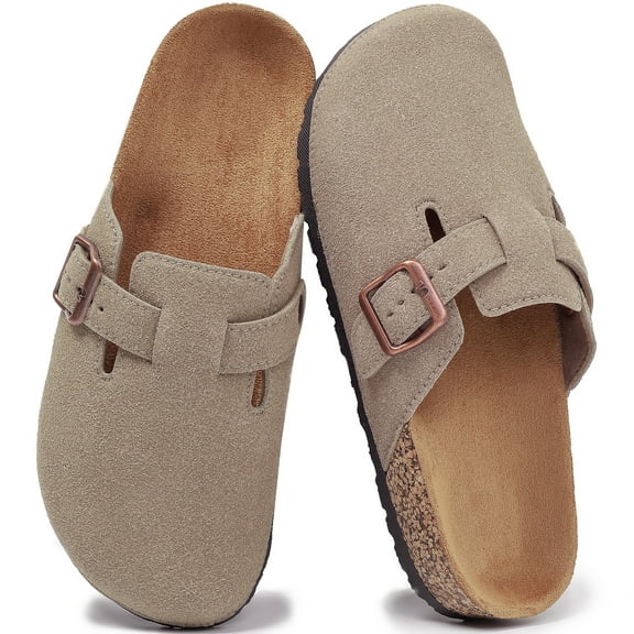 Northblanc Clogs for Women Soft Cork Footbed Suede Leather Mules Comfort Potato Shoes with Arch Support