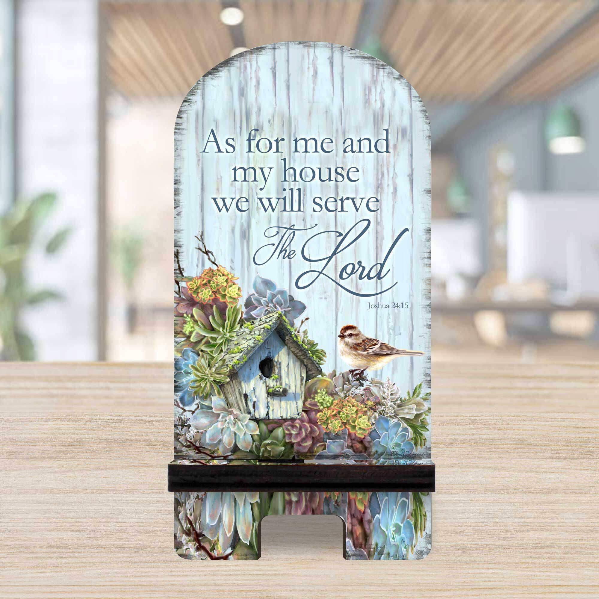Designocracy 892085-DG 6 x 3 x 3 in. Serve the Lord Cell Phone Stand Inspirational Decor with Wood Mobile Holder Organizer