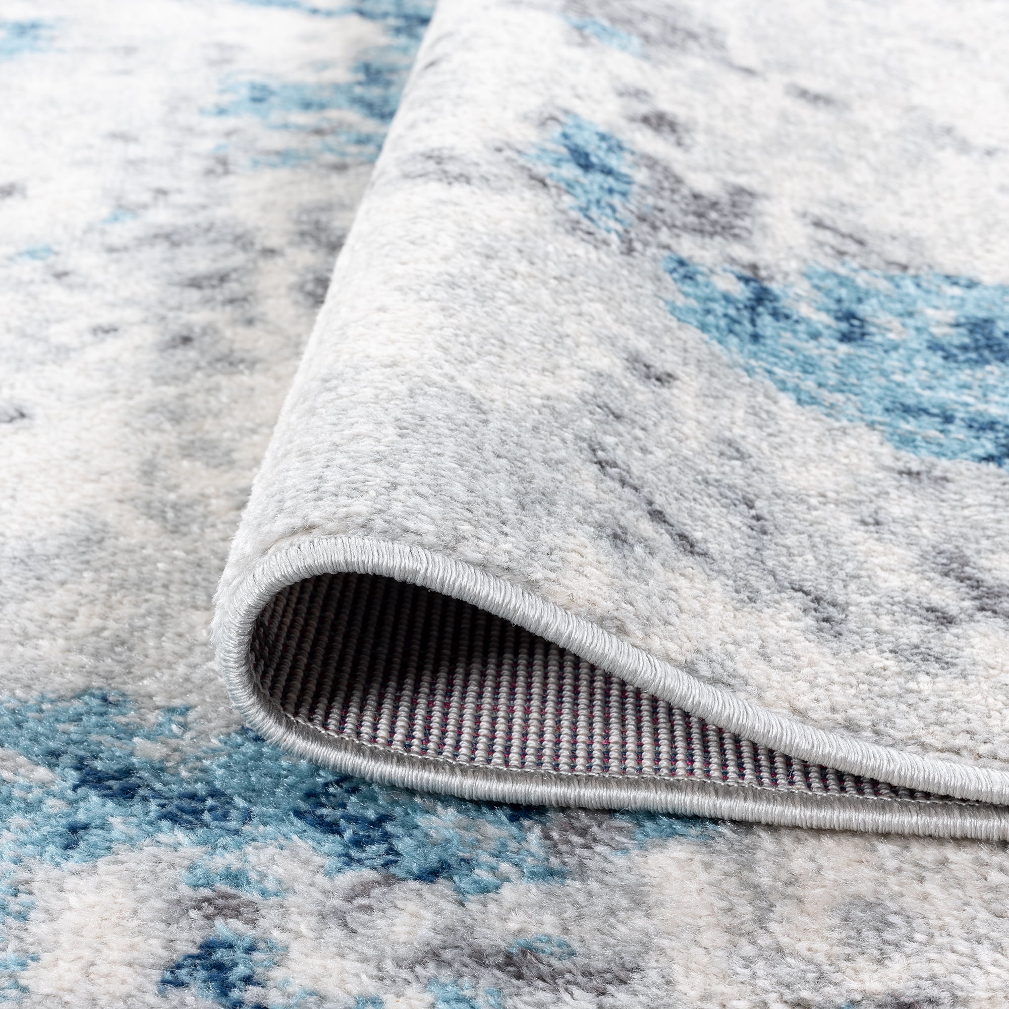 Diamond Contemporary 8' x 10' Blue and Cream Polypropylene Indoor Area Rug