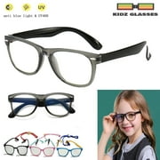 Kids Computer Glasses - Flexible- Unisex - Anti UV & Blue Light Blocking Protection - Children 3-12 - Includes Lanyard Rope Plus Bonus Carry Pouch and Cleaning Cloth - Black with Grey Frame
