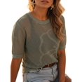 thumbnail image 3 of Women's Summer Short Sleeve Crochet Tops Hollow Out Floral Sweaters Beach Vacation Cruise Outfits Green XXL, 3 of 8