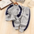 thumbnail image 2 of Boy Clothes 2 Piece Color Block Sweatshirt and Pants Set Fall Winter Outfit for Toddler and Kids(Grey,1-2 Years), 2 of 5
