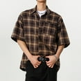 thumbnail image 6 of Leesechin Men's Casual Button-Down Flannel Plaid Cotton Shirt Loose Cozy Lapel Short Sleeve Shacket Jacket Overcoat, 6 of 6