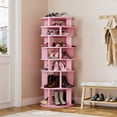 thumbnail image 3 of 8 Tier Rotating Shoe Rack Tower, 32 Pair Shoe Organizer Shelf, Pink, 63.3" x 23.6" x 23.6", 3 of 9
