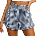 thumbnail image 4 of Yievot Womens Plaid Shorts Gingham Elastic Waist Ruffle Hem Summer Casual Vacation Lounge Shorts with Pockets, 4 of 6