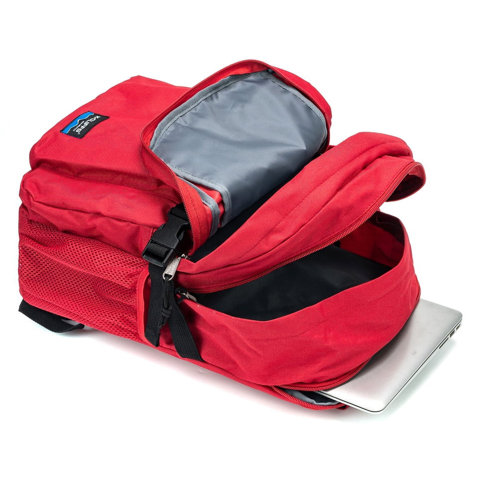 K-Cliffs Multi-Compartment School Backpack  w/Laptop Sleeve, Bottle Holder, and Padded Straps, Unisex, Teen-Adults, Color Red