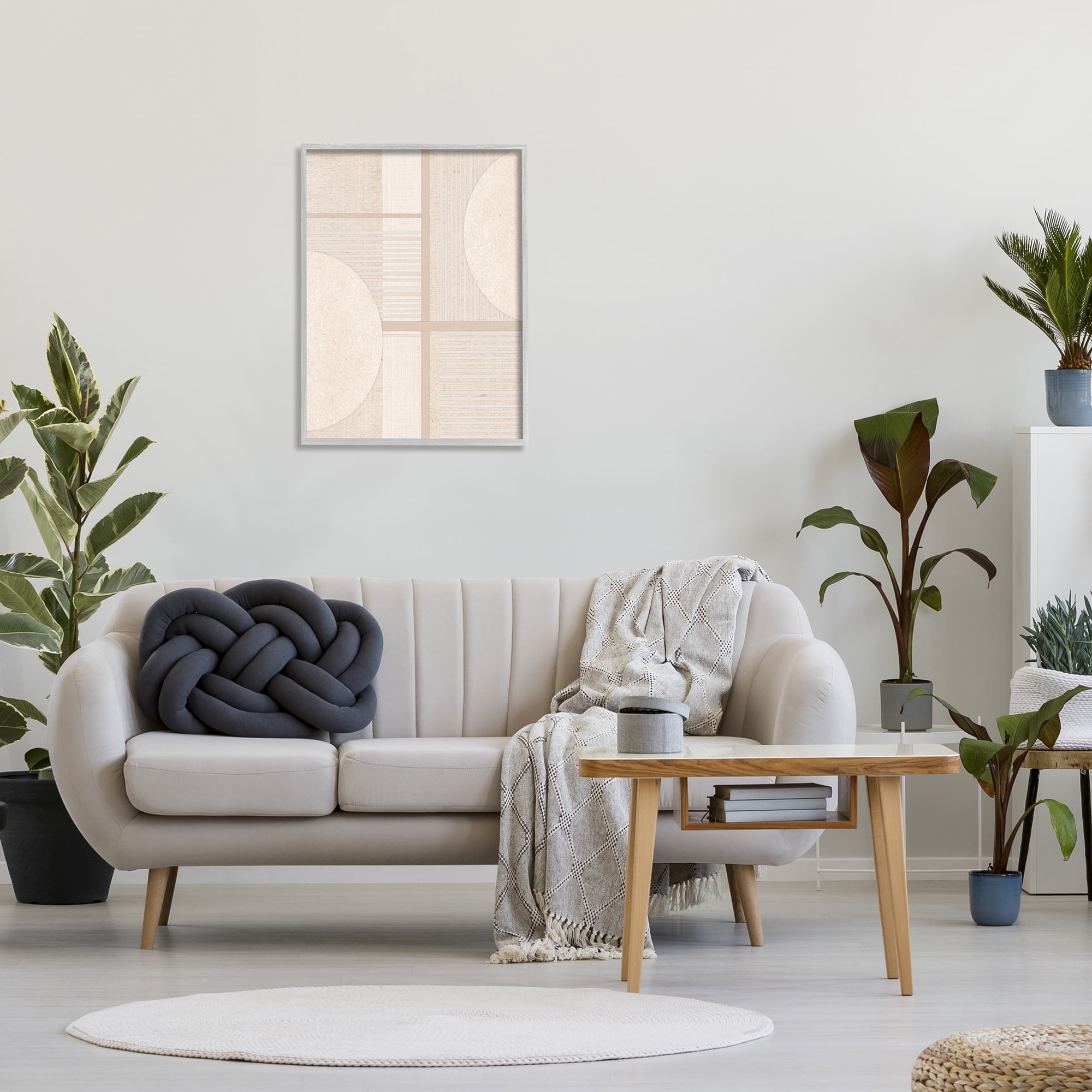 Stupell Industries Beige Circular Geometric Abstract Painting Gray Framed Art Print Wall Art, 24 x 30