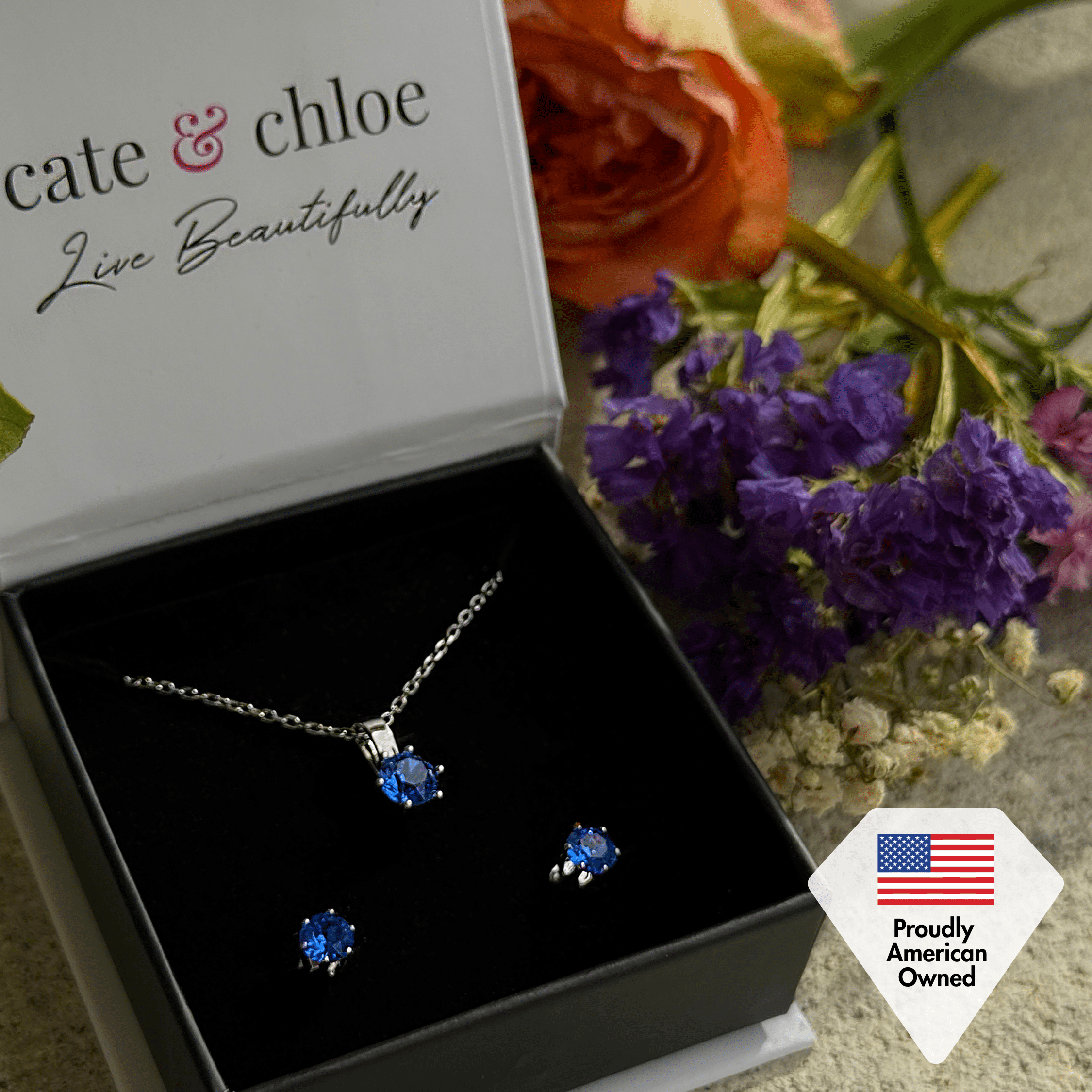 Cate & Chloe Janurary Birthstone 18k White Gold Plated Women Jewelry Set with 1ct Swarovski Crystal