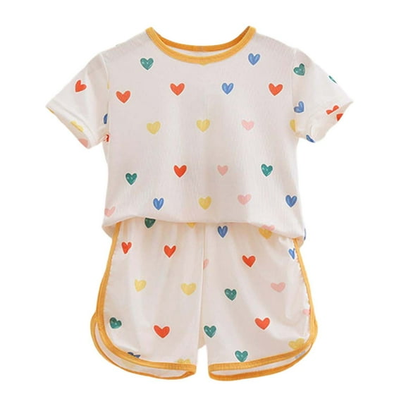 TAIAOJING Toddler Girl Ruffle Short Sleeve Strawberry Print T-Shirt Tops Shorts Home Clothes Loose Sportswear Suit Outfits Sets 0-6 Years Breathable 18-24M