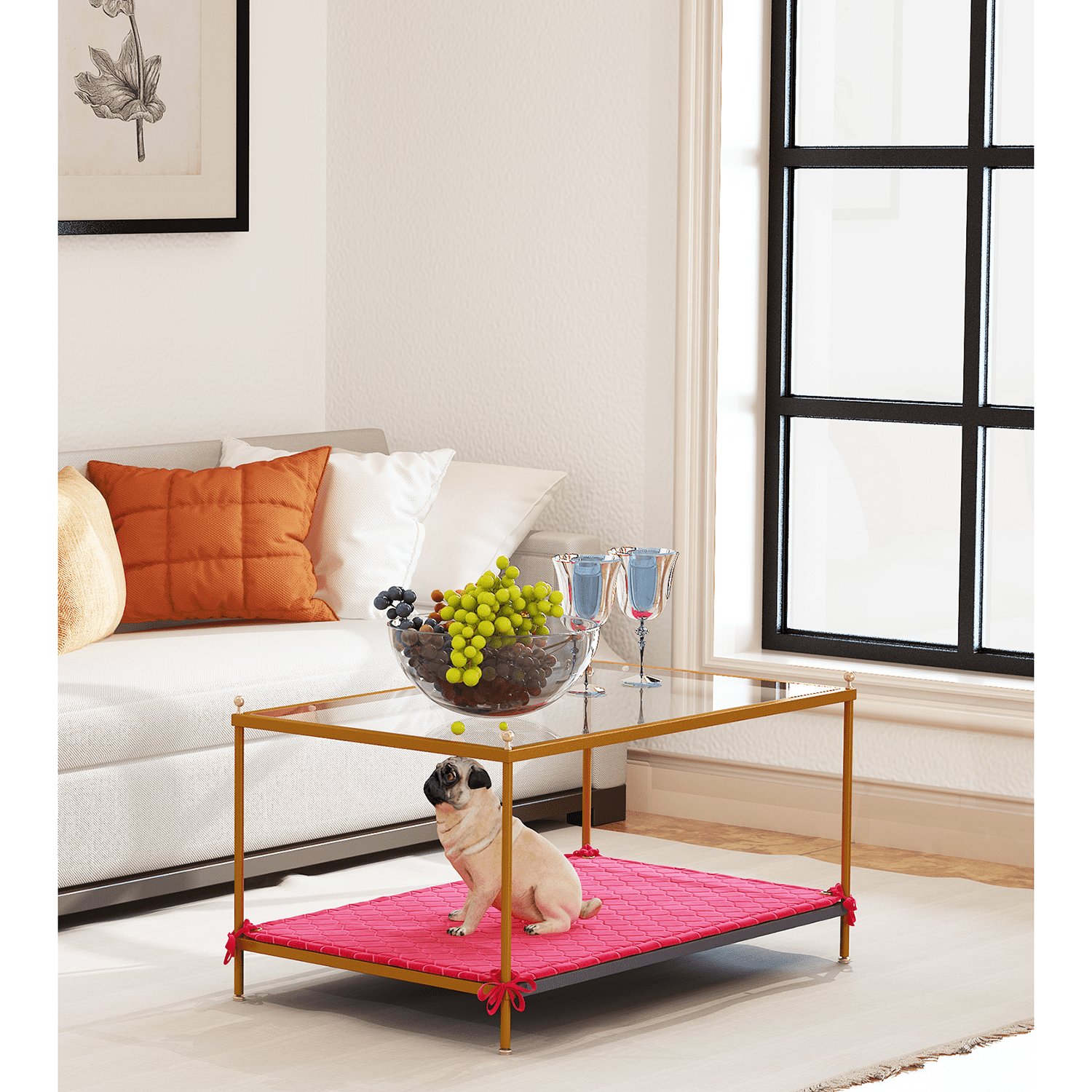 Kadyn Rectangular Coffee Table, Coffee Table Share with Pets（Provide Pet Mat）, Carbon Steel Tea Table for Home, Gold