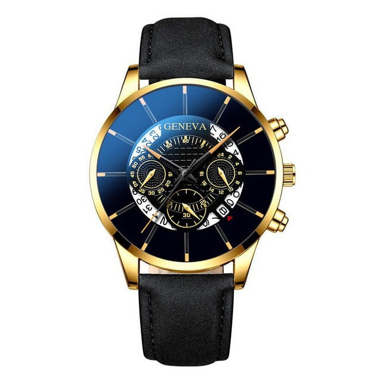 Montre Homme GENEVA Quartz Noir Avec Calendrier & Bracelet Maille - Neuf Sans étiquette