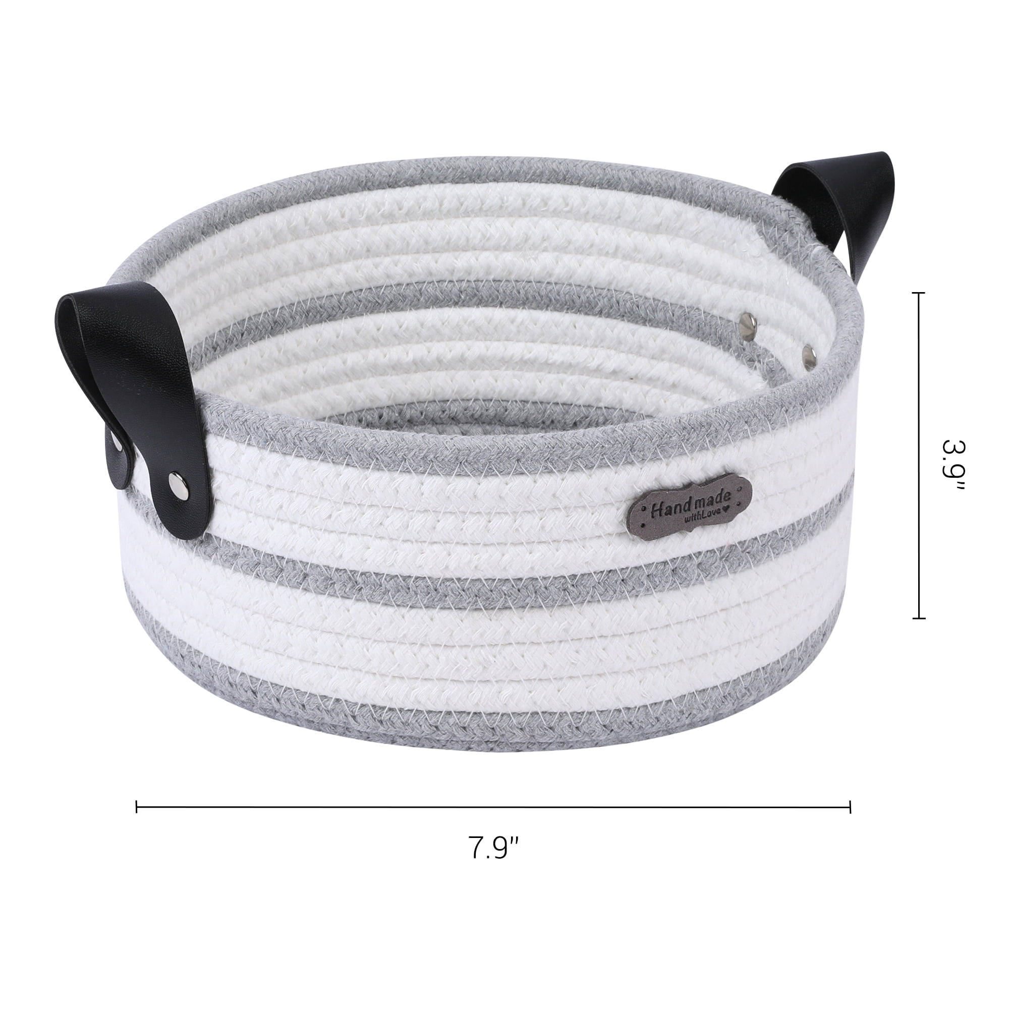 Unique Bargains Woven Storage Basket with Leather Handles Light Gray 7.9*3.9in