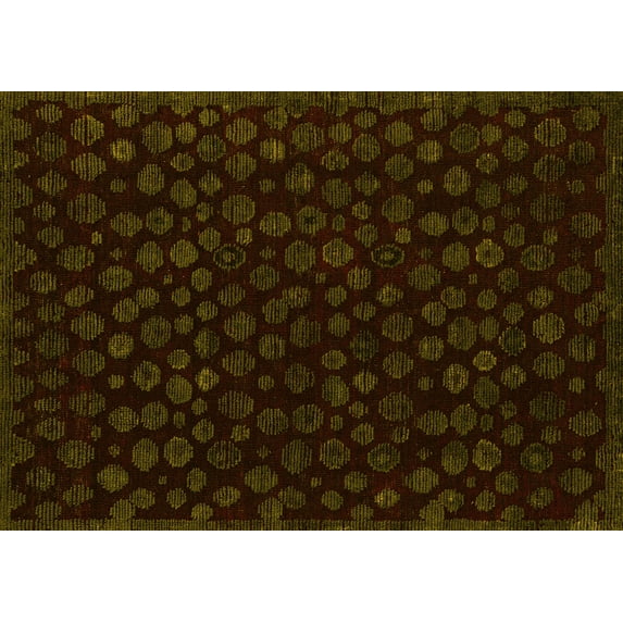 Ahgly Company Machine Washable Indoor Rectangle Abstract Yellow Modern Area Rugs, 8' x 12'