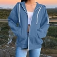 thumbnail image 4 of Zip Up Jacket, Yigetop Jacket Women's Zip Hoodie Lightweight Jacket with Hood Elegant Plain Jacket with Pockets Loose College Jacket Cotton Sports Jacket Womens Hoodies Navy M, 4 of 5