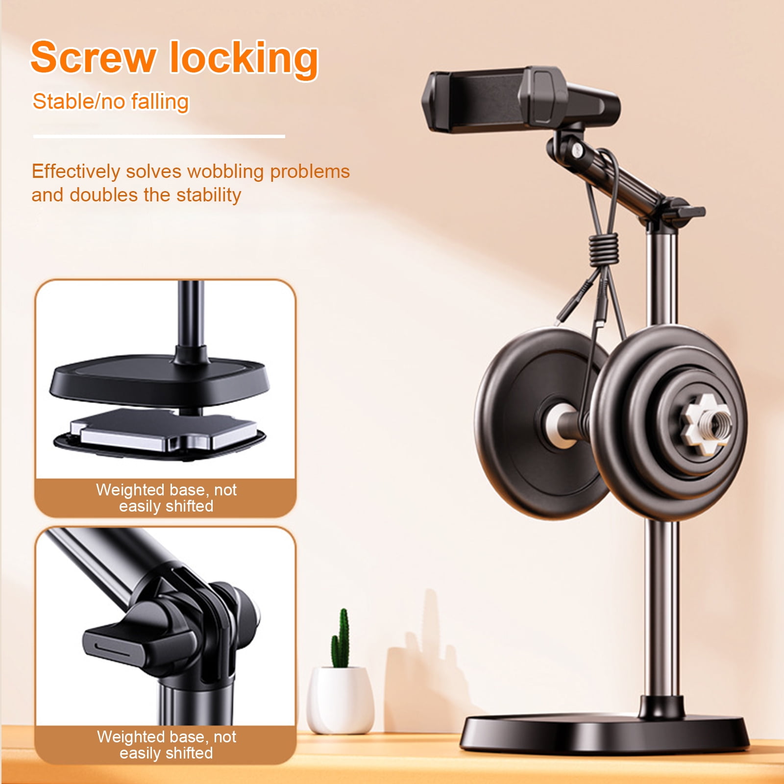 Desk Phone Stand Convenient Phone Stand Extendable Hold with Height & Angles Adjustment for Live Streaming
