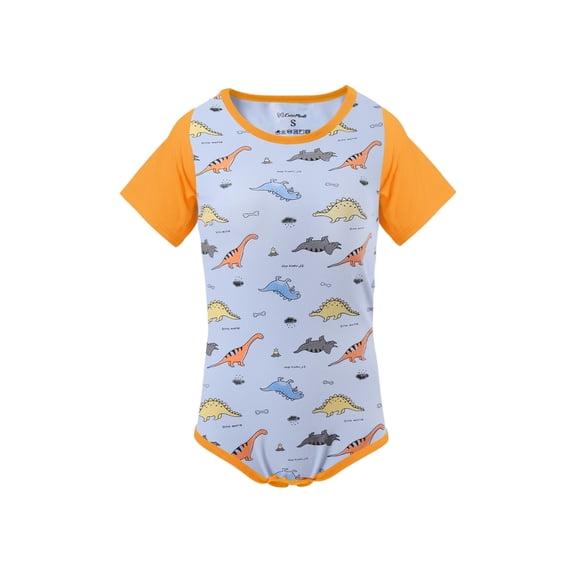 CutiePlusU Men's Cotton Button Crotch Bodysuits Adult Romper Onesie for Men All Over Print-Little Dinosaur Paradise,XS