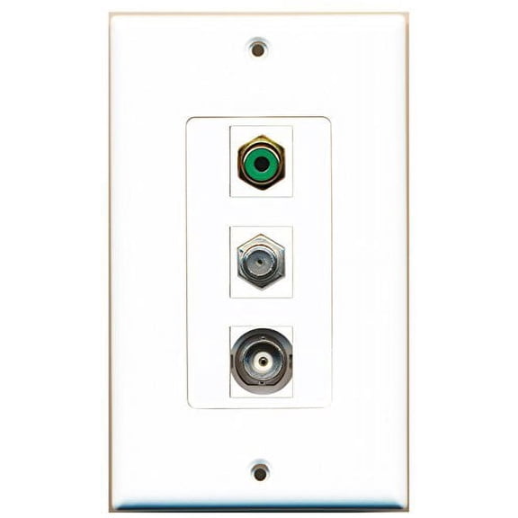 RiteAV - 1 Port RCA Green and 1 Port Coax Cable TV- F-Type and 1 Port BNC Decorative Wall Plate Decorative