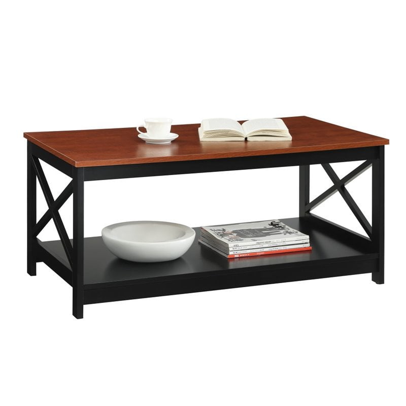 Convenience Concepts Oxford Coffee Table with Shelf, Cherry/Black