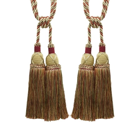 Cherry Grove Collections Pair of Beautiful Wine, Gold, Green Curtain and Drapery Tassel Tieback / 10