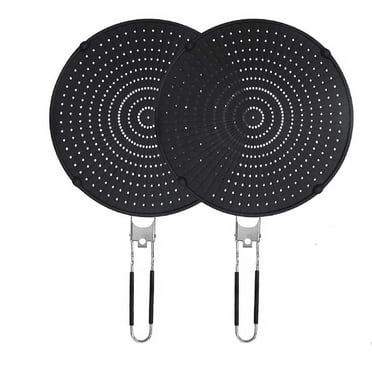 2Pcs Silicone Splatter Screen for Frying Pan , Foldable Grease Splatter Guard Suitable for 13” Pans, Sink Splash Guard , Multi-Function Kitchen Tool - Heat Resistant up to 562℉(Black)