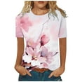 thumbnail image 2 of Aloohaidyvio Blouse for Women Clearance under $10,Womens Short Sleeve Round Neck Printed Loose Tops Blouse T-shirt, 2 of 5