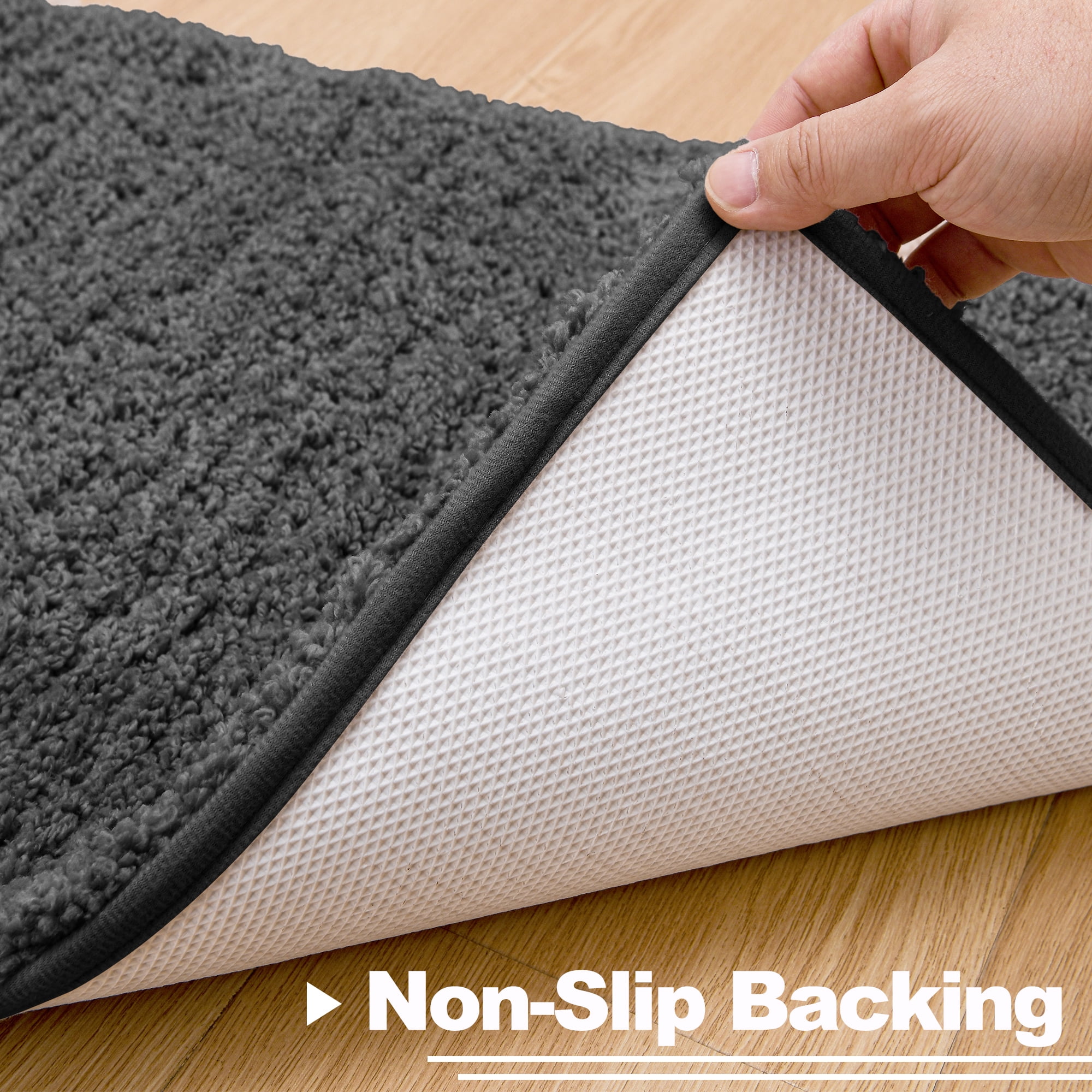 XWZO Bathroom Mat 1 Piece for Shower Floor, High Pile Absorbent Non Slip Bath Rug with Rubber Backing, Dark Grey, 20x31 Inch