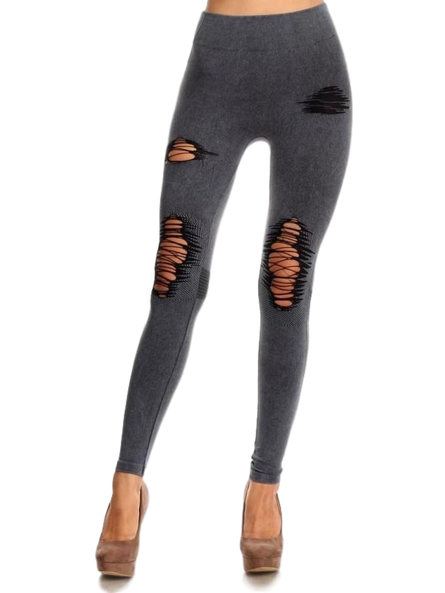 Yelete Distressed Vintage washed Leggings, Denim Blue